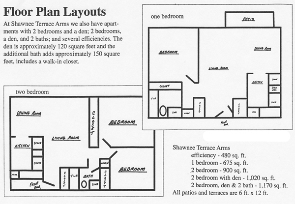 Floor Plan Layouts at Shawnee Terrace Arms